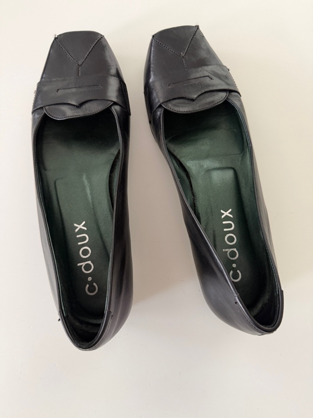 C-DOUX Black Leather Square-Toe Loafers